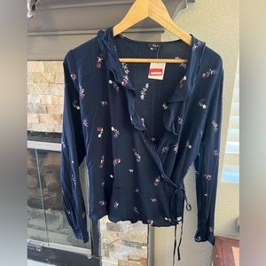 Navy floral wrap shirt